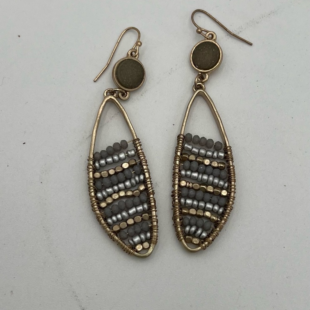 Elegant Gold and Gray Beaded Earrings Pre Own